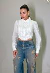 CAMISA CROPPED C/ GALÃO FEMININA amarelo PERFECT WAY