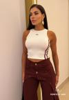 CROPPED BORD INDUTRIAL FEMININO OFF WHITE C/ BURGUNDY PERFECT WAY