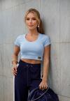 Perfect Way - CROPPED C/ ELASTICO BARRA FEMININO AZUL CLARO