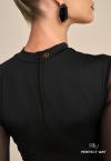 CROPPED C/ BOJO MANGAS EM TULE  FEMININO PRETO PERFECT WAY