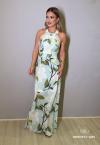 VESTIDO LONGO FEMININO ESTAMPADO OFF WHITE COM VERDE PERFECT WAY