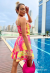 VESTIDO CURTO ESTAMPADO ROSA / AMARELO PERFECT WAY