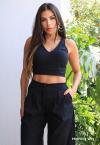 CROPPED + CALÇA PANTALONA  PRETO PERFECT WAY