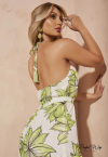 VESTIDO SOLTO ESTAMPADO COM CINTO OFF WHITE / VERDE PERFECT WAY