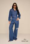 CALÇA WIDE LEG JEANS PUIDOS FEMININA azul jeans PERFECT WAY