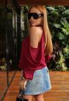 BLUSA MANGAS C/ ABERTURA FEMININA BURGUNDY PERFECT WAY