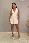 CONJUNTO FEMININO COLETE + SHORTS SAIA DE PREGAS CRU PERFECT WAY