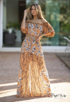 vestido longo estampa exclusiva MARROM / PRETO PERFECT WAY