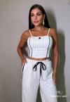 TOP CROPPED RISCA DE GIZ, C/ VIVO E GALÕES  METAL FRENTE FEMININO OFF WHITE C/ PRETO PERFECT WAY