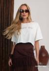 T- SHIRT CROPPED FEMININA C/ ESTAMPA OFF WHITE PERFECT WAY