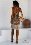 VESTIDO CURTO FEMININO COM FRANJA doce de leite / cru PERFECT WAY