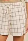 SHORTS ESPORTIVO C/ GALOES FEMININO OFF WHITE C/ VERDE PERFECT WAY