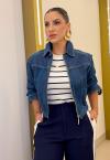 JAQUETA JEANS  COM RECORTES FEMININA azul jeans PERFECT WAY