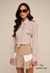CAMISA BORD INDUSTRIAL C/ FENDA + GRAVATA  FEMININA OFF WHITE C/ FENDI PERFECT WAY