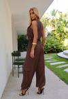 CALÇA  C/ RECORT BOLSOS LATERIAS DET BARRA FEMININA MARROM CAFÉ PERFECT WAY