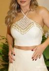 CROPPED FEMININO COM BORDADO MANUAL 509 CRU PERFECT WAY