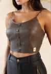 TOP EM COURO ( PU)  DE ALÇA S/ BOJO FEMININO MASCAVO PERFECT WAY