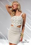 VESTIDO FEMININO CURTO OFF WHITE C/ LUREX DOURADO PERFECT WAY