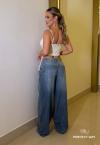 CALÇA FEMININA WIDE LEG JEANS JEANS ESTONADO PERFECT WAY