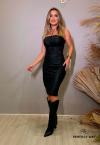 VESTIDO MIDI FEMININO COM BORDADO INDUSTRIAL PRETO PERFECT WAY