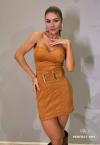 VESTIDO  ALÇA REMOVIVEL FRANJAC/ CINTO FIVELA METAL FEMININO amendoa PERFECT WAY