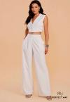 CONJUNTO FEMININO CROPPED + CALÇA PANTALONA OFF WHITE / PRETO PERFECT WAY