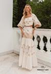 CONJUNTO FEMININO CROPPED + SAIA LONGA BEGE PERFECT WAY