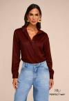 Perfect Way - CAMISA OVER C/ BORD INDUSTRIAL  ALONGADA FEMININA cacau