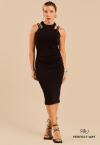 VESTIDO MIDI COM BORDADO INDUSTRIAL  PRETO PERFECT WAY