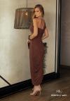 VESTIDO FEMININO CURTO ASSIMETRTICO UM OMBRO SO  MARROM PERFECT WAY