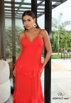 VESTIDO LONGO C/ BABADOS VERMELHO PERFECT WAY