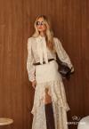 CONJUNTO FEMININO BATA + SAIA LONGA calcario PERFECT WAY