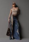 CALÇA COS INTERMEDIARIO  JEANS LAVAGEM WASHED DESTROYED C/ BOLSO FEMININA JEANS DESTROYED PERFECT WAY