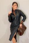 SAIA MIDI COURO SINTETICO (PU) COM FENDA FEMININA PRETO PERFECT WAY