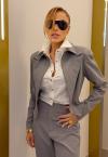 BLAZER ALFAIATARIA COM OMBREIRAS E ZIPER FEMININO CINZA PERFECT WAY