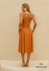 VESTIDO MIDI FEMININO COM PREGAS AMENDOA PERFECT WAY