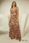 VESTIDO  LONGO Com MIX DE ESTAMPA laranja/preto PERFECT WAY