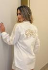 CAMISA OVER C/ BORD INDUSTRIAL RECORTE MANGAS FEMININA OFF WHITE PERFECT WAY