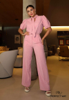 CONJUNTO BLUSA + CALÇA WIDE LEG ROSA PERFECT WAY