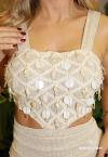 VESTIDO FEMININO CURTO OFF WHITE C/ LUREX DOURADO PERFECT WAY