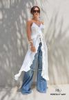 BLUSA FEMININA ALONGADA COM BABADOS OFF WHITE PERFECT WAY