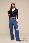 CALÇA WIDE LEG JEANS PUIDOS FEMININA azul jeans PERFECT WAY
