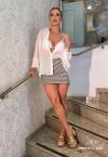 SHORTS SAIA FEMININO OFF WHITE C/ VERDE MILITAR PERFECT WAY
