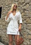 CONJUNTO FEMININO CAMISA ALONGADA OVER + SAIA + CORSELET off white PERFECT WAY