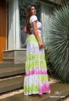 CONJUNTO CROPPED +  SAIA LONGA ESTAMPADO  BRANCO C/ VERDE E ROSA PERFECT WAY
