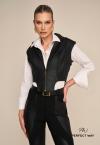 BLUSA COURO (PU) COM ZIPER FEMININA PRETO PERFECT WAY