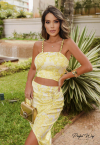 CONJUNTO CROPPED + SAIA MIDI ESTAMPADA verde lima PERFECT WAY