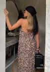 VESTIDO FEMININO LONGO ESTAMPADO cru c/ preto PERFECT WAY