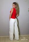 CALÇA FEMININA WIDE LEG COM BOLSOS OFF WHITE PERFECT WAY