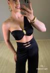TOP FEMININO UM OMBRO SÓ PRETO PERFECT WAY